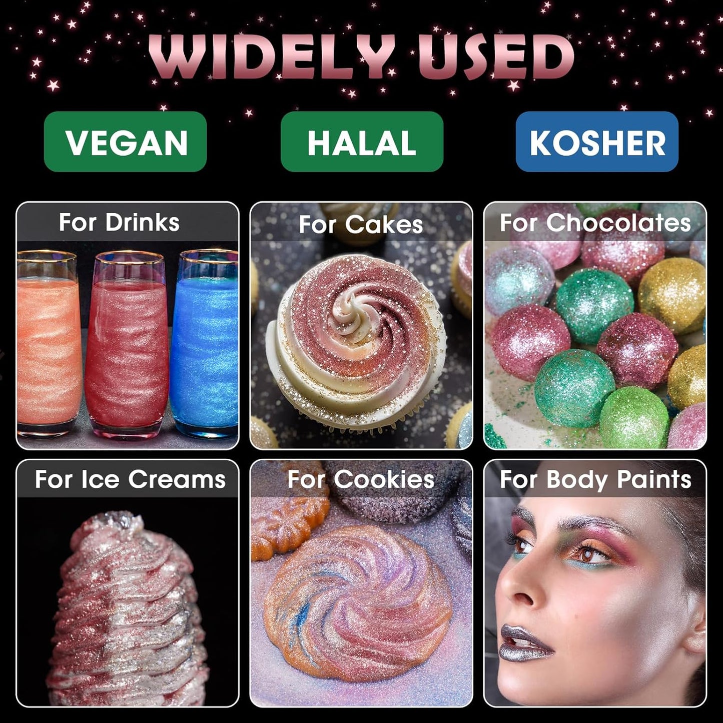 NiHome Edible Food-Grade Glitter Powder Glimmer Luster Dust Metallic Fancy Food Decorating Sprinkle Glimmery Dust for Drink Wine Beverage Cake Bakery Vegan Allergen-Free (Dark Red, 0.35oz/10g)