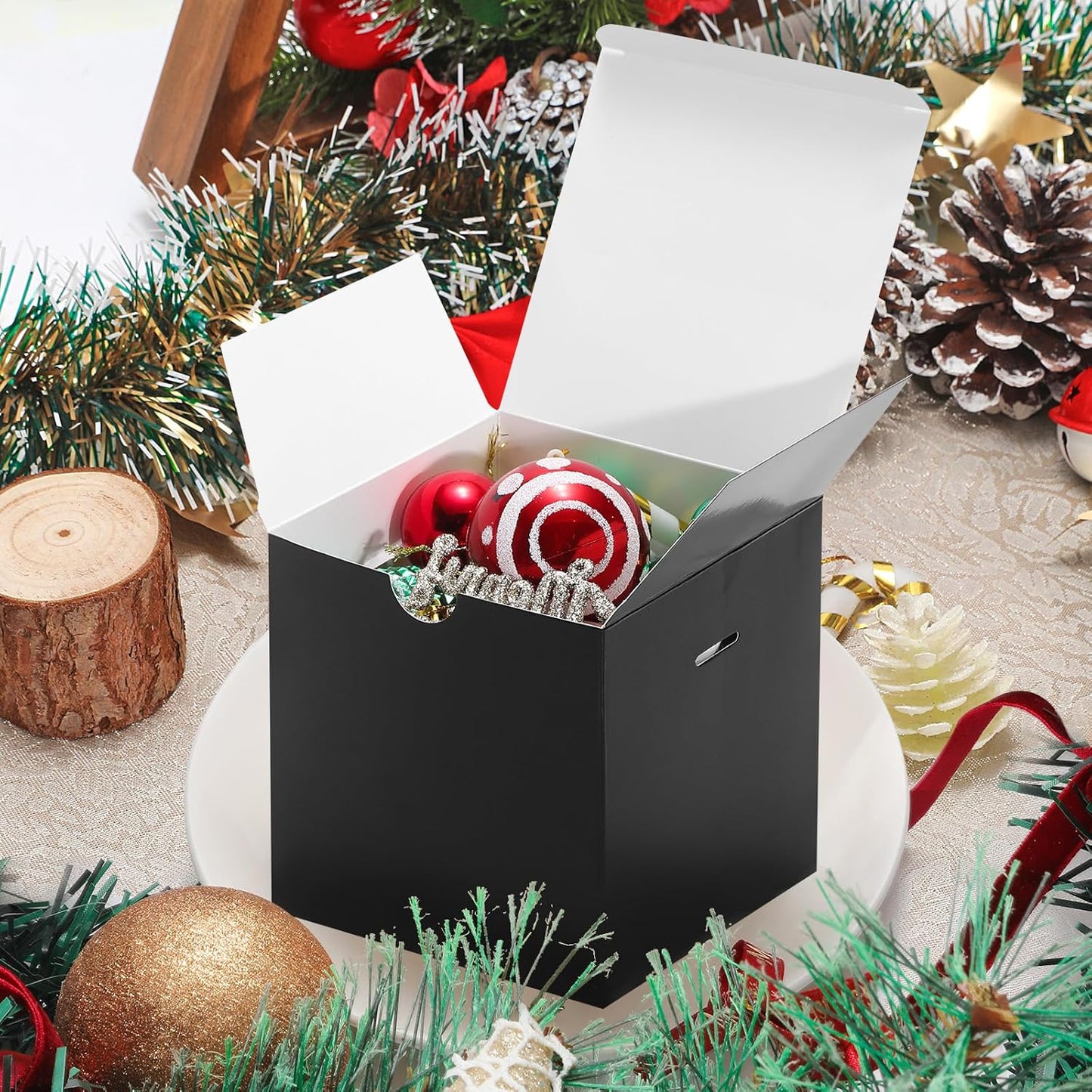 DOYIDE 20 Pack Small Gift Boxes, 6x6x6 Inch Black Elegant Paper Boxes with Ribbons, Christmas Gift Box Crafting, Wedding Party Favor, Cupcake, Candy, Bridesmaids Proposal Box