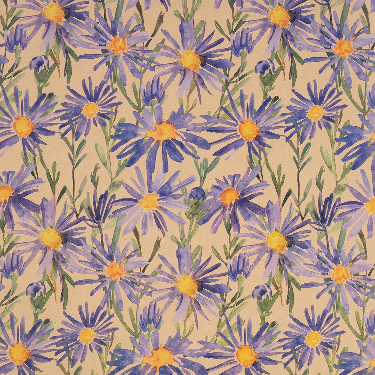 RUSPEPA Purple Daisy Floral Wrapping Paper, Watercolor Flower Kraft Paper - Mini Roll - 17 in x 32.8 ft Each Roll, Gift Wrapping Paper for Girls, Women, Wedding and Birthday,