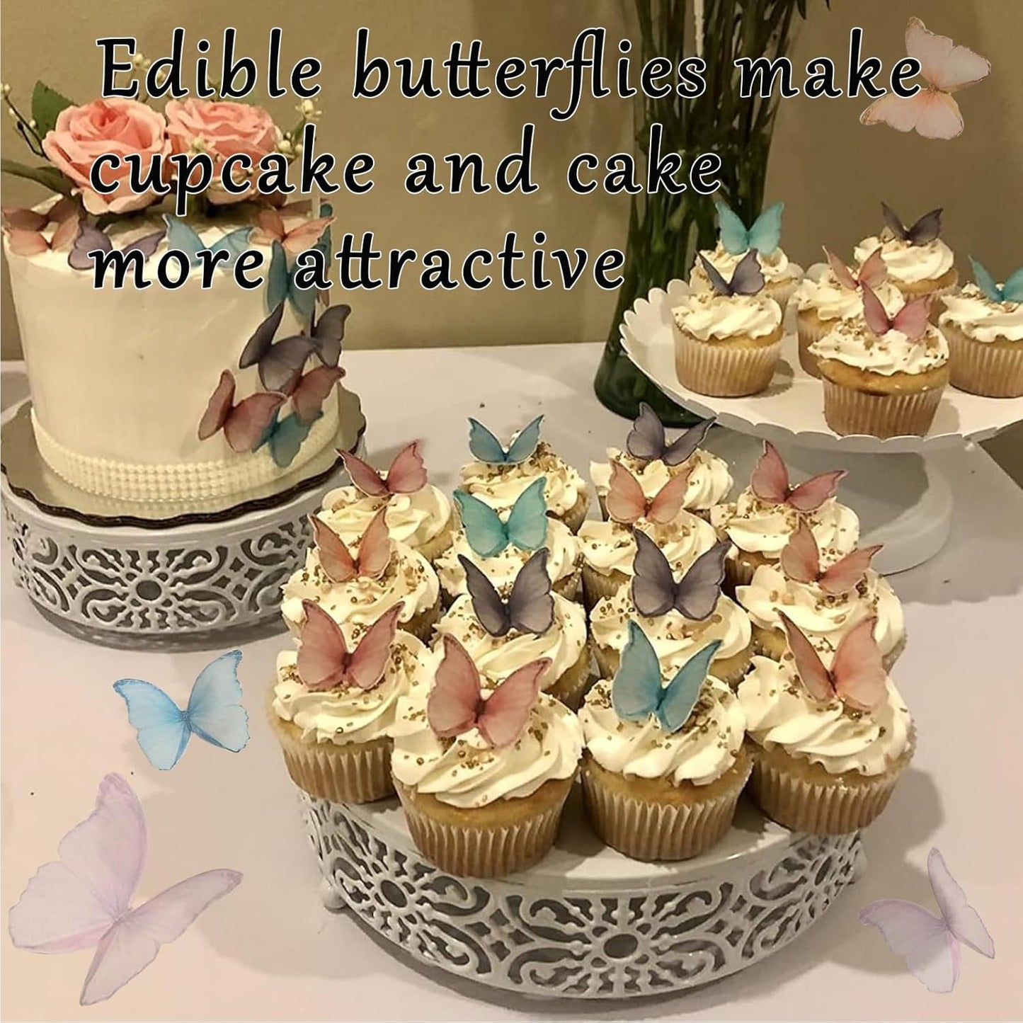 48Pcs Edible Butterflies for Cake Decorating Wafer Paper Butterfly Cupcake Toppers Edible Cake Toppers for Wedding Birthday Party Cupcakes Decorations(Mix Color)