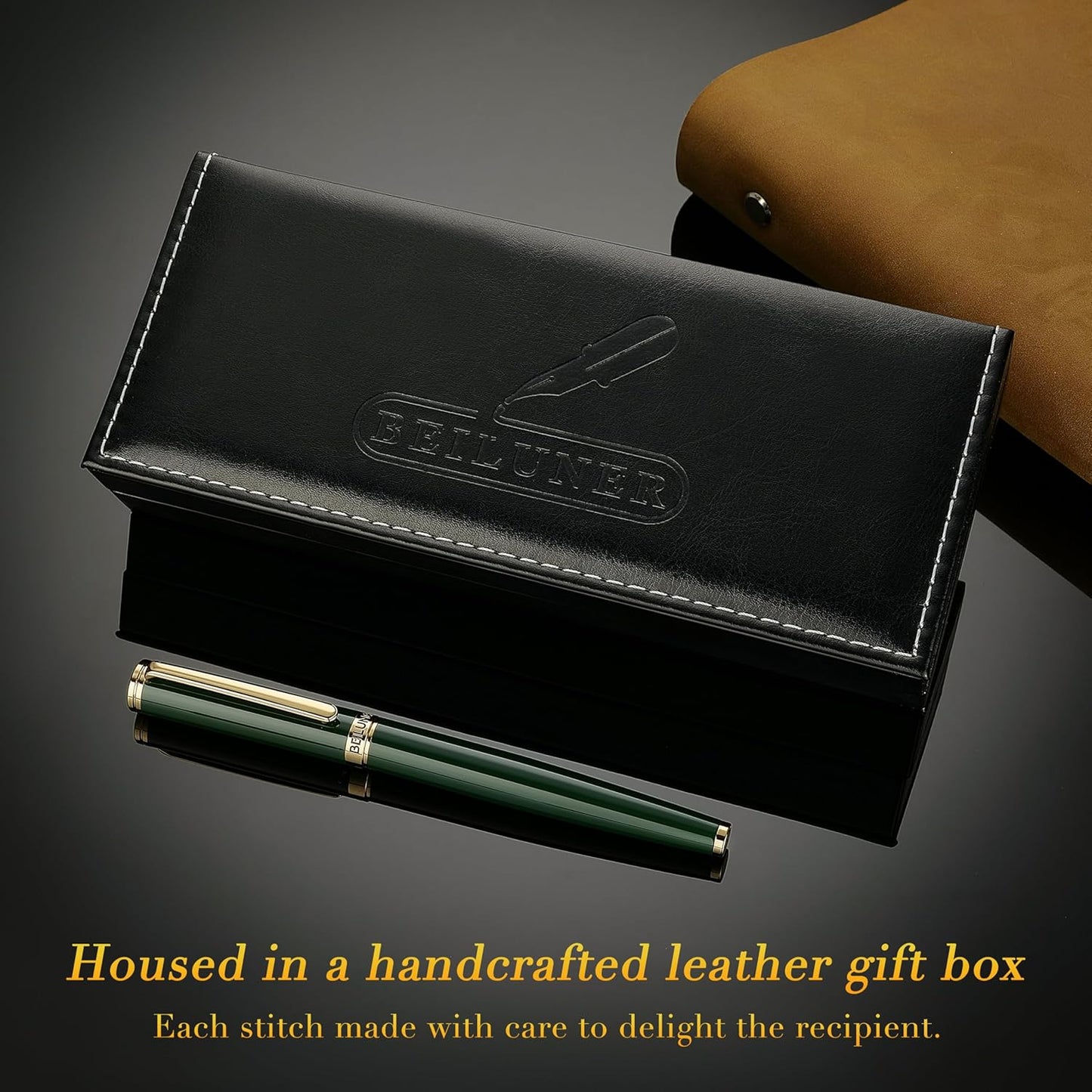 BEILUNER Racing Green Fountain Pen,Stunning Luxury Pens with 24K Gold Finish, Gorgeous 24K Gilded Nib(Medium), Fancy Pen Gift for Men&Women -Ink Converter-Christmas, Office,Fancy,Nice Pen for Writing