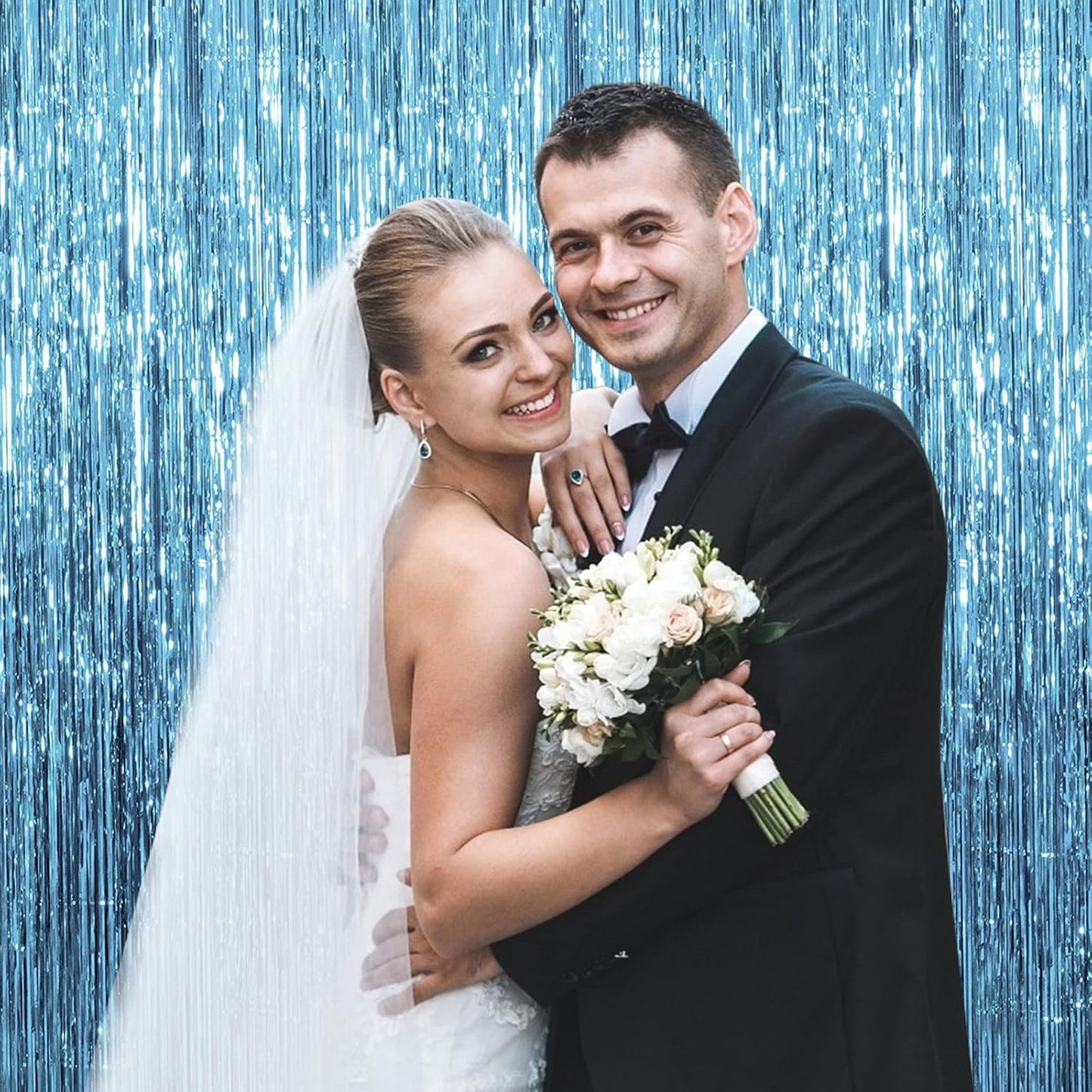 2 Pack Blue Streamers Party Decorations Fringe Backdrop Ocean Themed Decorations Foil Curtain Backdrop Blue Birthday Ocean Party Decor Supplies