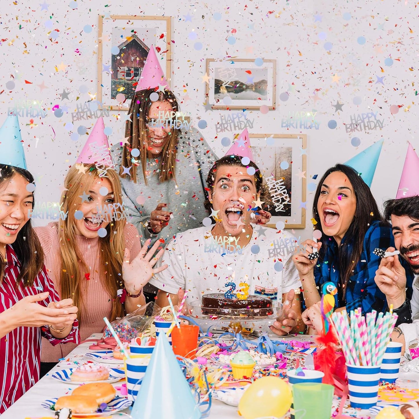 Birthday Confetti for Table, Glitter Birthday Confetti Metallic Foil Sprinkles Table Scatter for Kid Adult Party Baby Shower Decorations DIY Craft Festive Tables Decoration