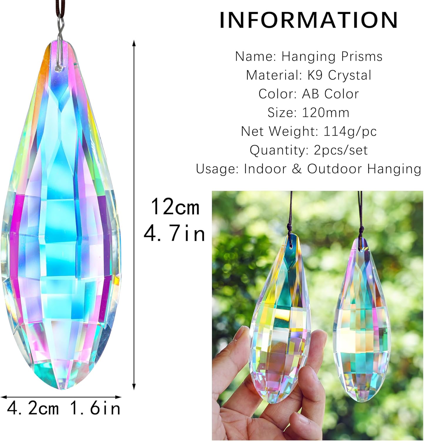 HDCRYSTALGIFTS Pack 2,120mm Colorful Prisms Crystal Suncatchers for Window Hanging Rainbow Maker Crystal Prisms Sun Catchers Indoor Home Garden Decoration