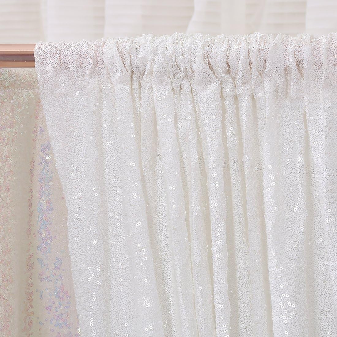 Poise3EHome White Sequin Backdrop,6FT x 8FT Sequin Photography Backdrop Curtain for Party Decoration