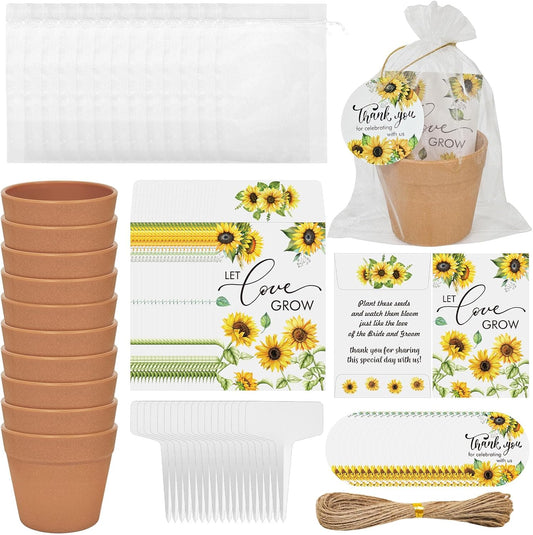 Cinrobiye 50 Sets Let Love Grow Wedding Favors for Guests Seed Packet Bags (Seed Not Include) with Tags & Labels Flowerpot for Bridal Shower Party Favors Bulk Wedding Souvenirs for Guests (Sunflower)