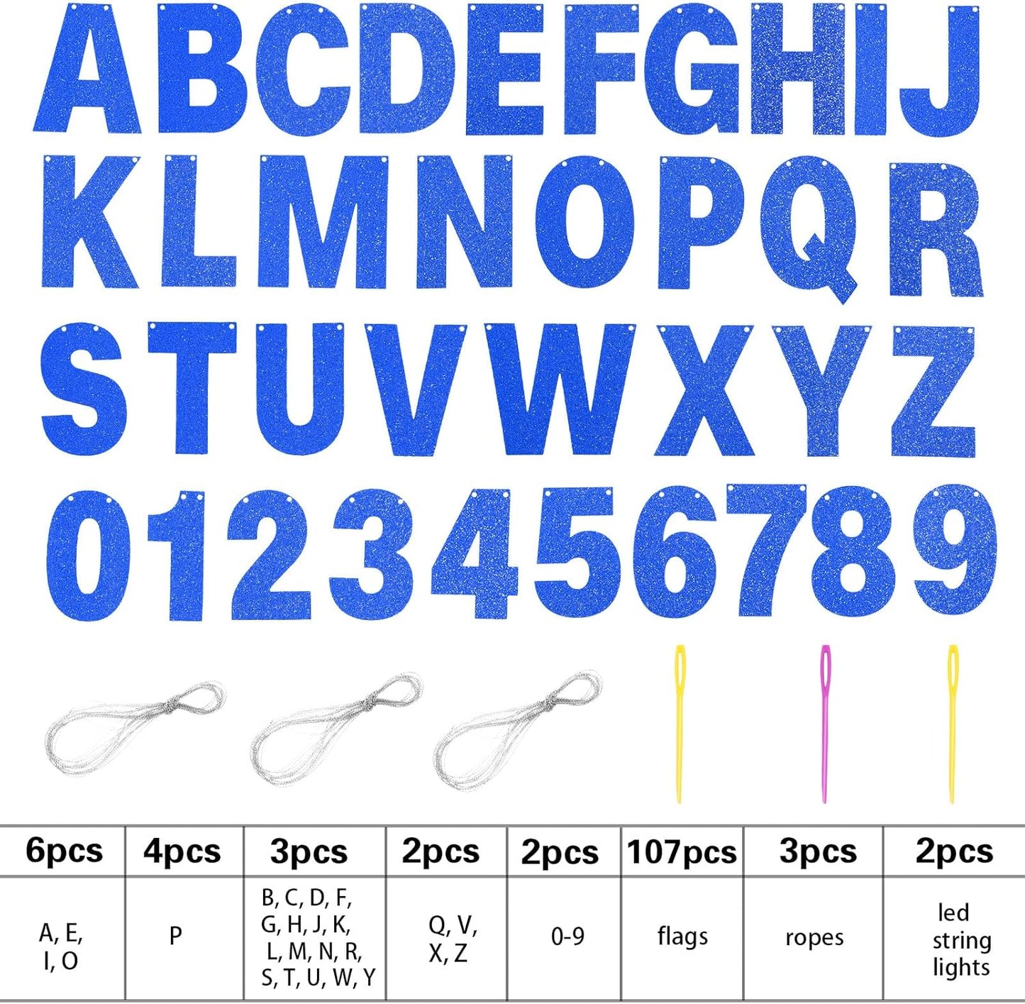 TaoBary 112 Pcs DIY Letter Custom Banner Glitter Customizable Banner Kit Including 107 Letters and Numbers 3 Rope for Valentine Birthday Party(Dark Blue)