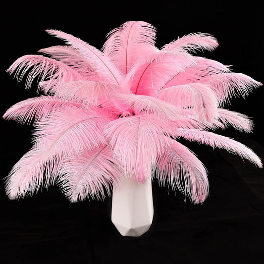 THARAHT Pink Ostrich Feathers 24pcs Natural Bulk 8-10Inch 20cm-25cm for Crafts Wedding Party Centerpieces Flower Arrangement Easter Gatsby and Home Decoration Feathers