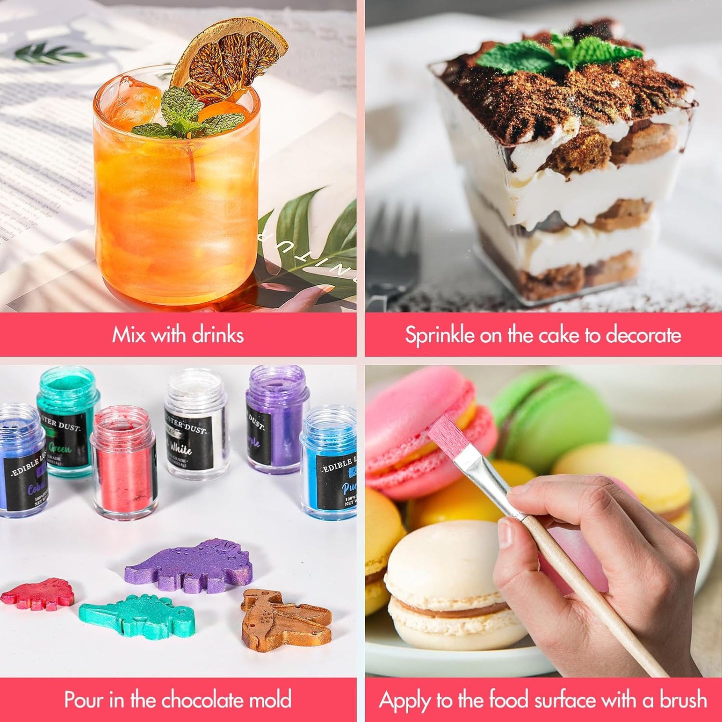 Aheroi Edible Glitter Set, 15 Colors Luster Dust Edible Set, Shimmering Glitter for Drinks Powder Glitter for Fondant, Cocktail Glitter for Cakes, Candy, Chocolate, Cookie（4g/0.14oz）