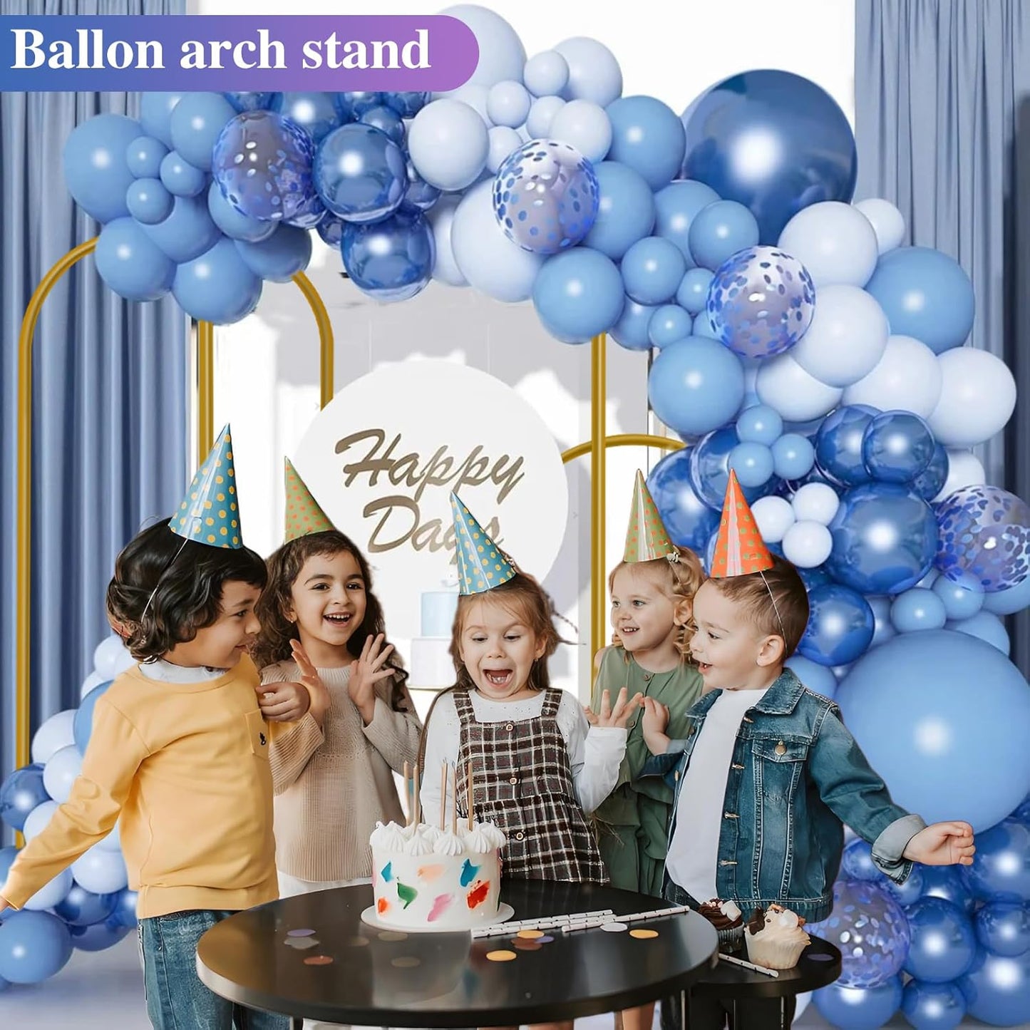 Hemmotop Metal Arch Backdrop Stand Set of 3, 6 ft/ 5 ft/ 4 ft Party Arch Stands for Wedding, Birthday, Baby Shower, Bridal Shower - Balloon Arched Frame for Garden Decor, Gold Floral Arches, 3 Pieces