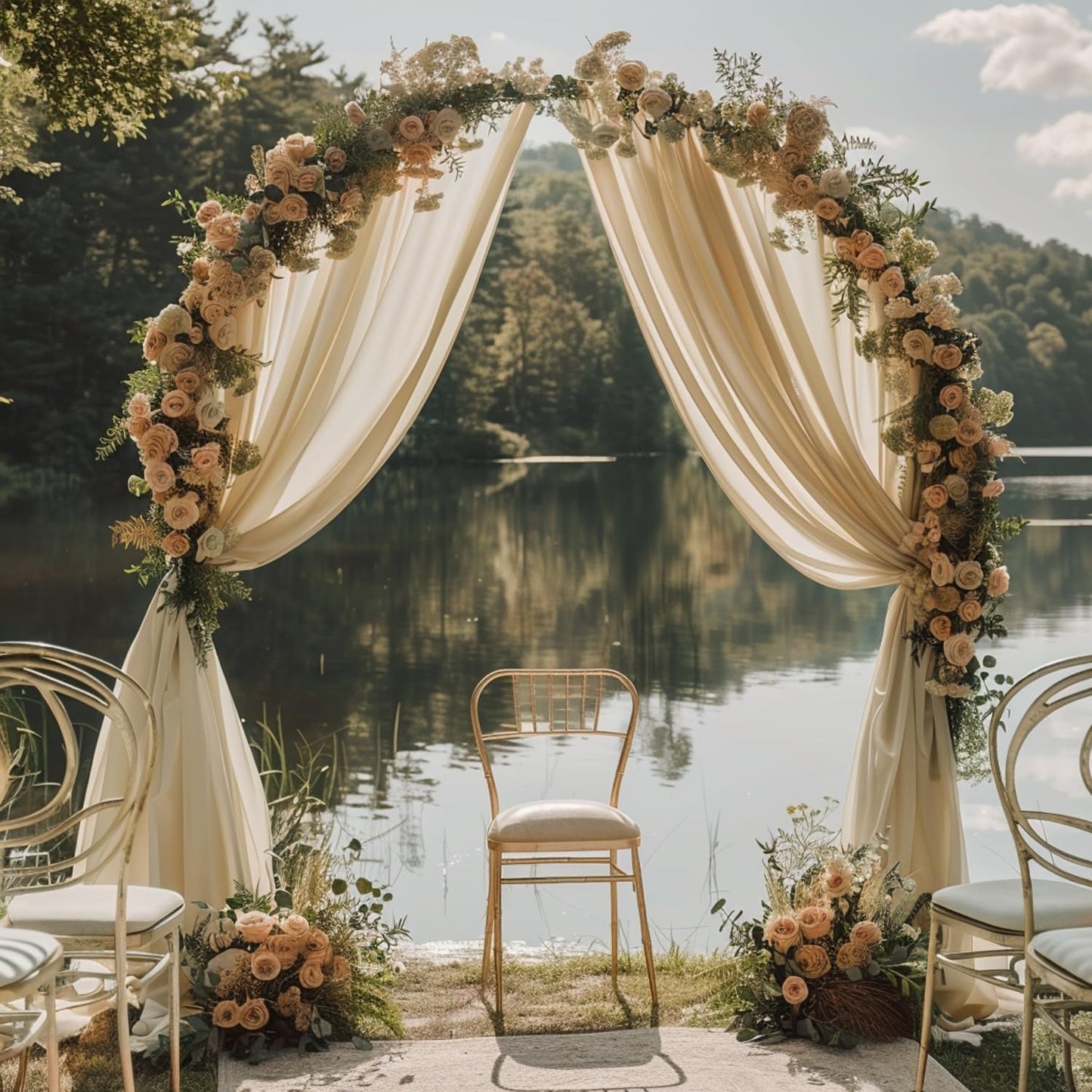 Wokceer Champagne Wedding Arch Draping Fabric Backdrop 4 Panels 28.7" X 20FT Sheer Drapes Fabric for Wedding Arbor Ceremony Party