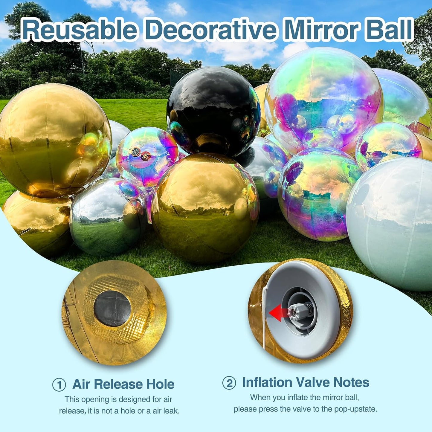 Inflatable Mirror Ball, Silver Big Shinny Balls Reusable Large PVC Disco Ball Balloon for Large Event Decoration, Party, Wedding Decor, Concerts, Stage (1 Pcs, 0.8m/31.5in Without Air Pump)