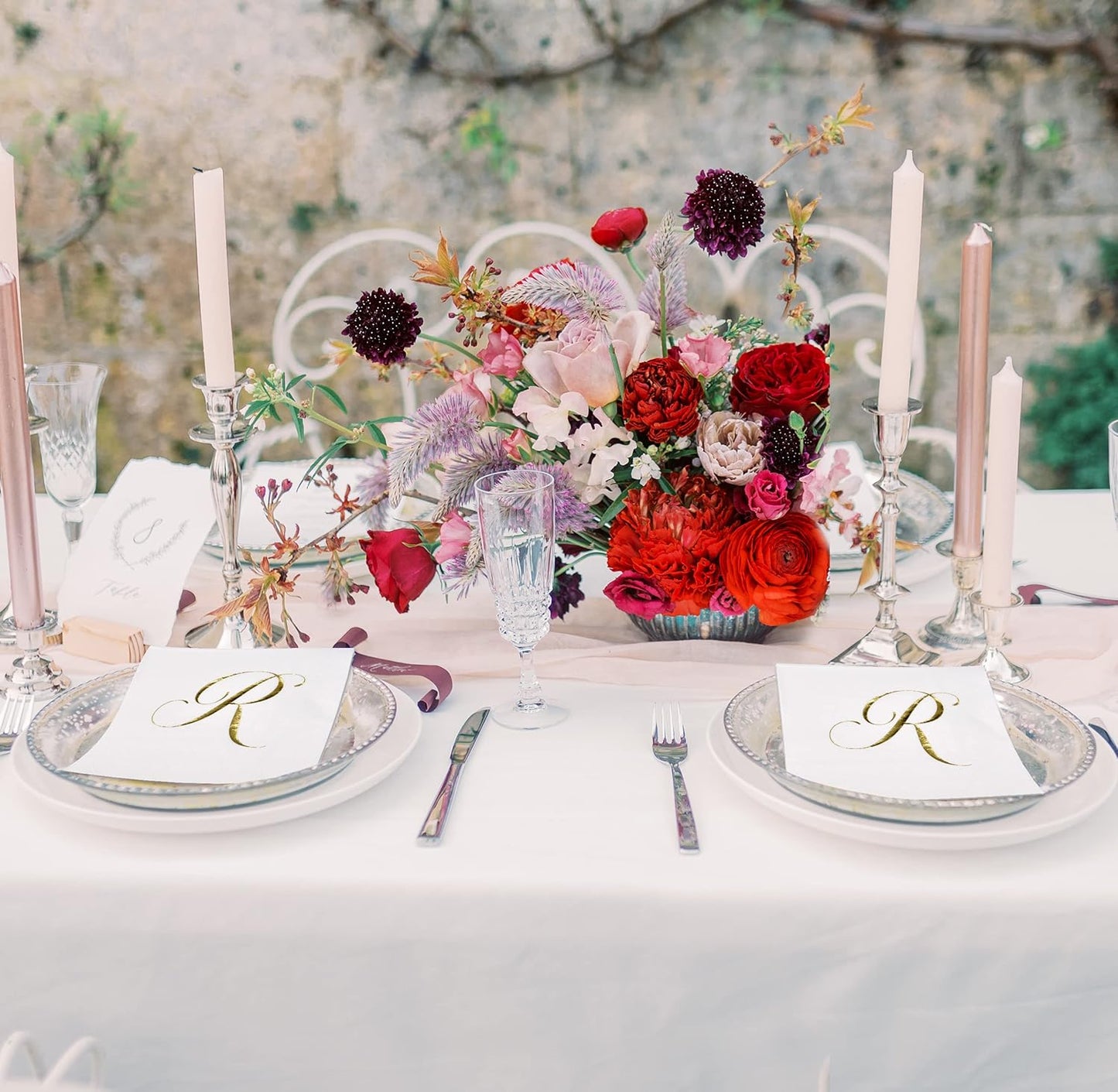 Gift Boutique 100 Gold Monogram Cocktail Napkins Letter R Disposable Paper Pack Elegant Metallic Golden Foil Hand Napkin for Powder Room Wedding Holiday Birthday Party Baby Shower Decorative Towels