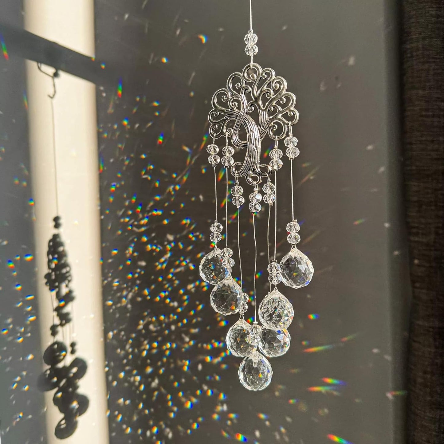 TUOKING 3 Pcs Crystal Suncatchers for Window Hanging Tree of Life Colorful Crystals Prism Ball Pendant Sun Catchers Rainbow Maker Ornament Gift Home Garden Decoration