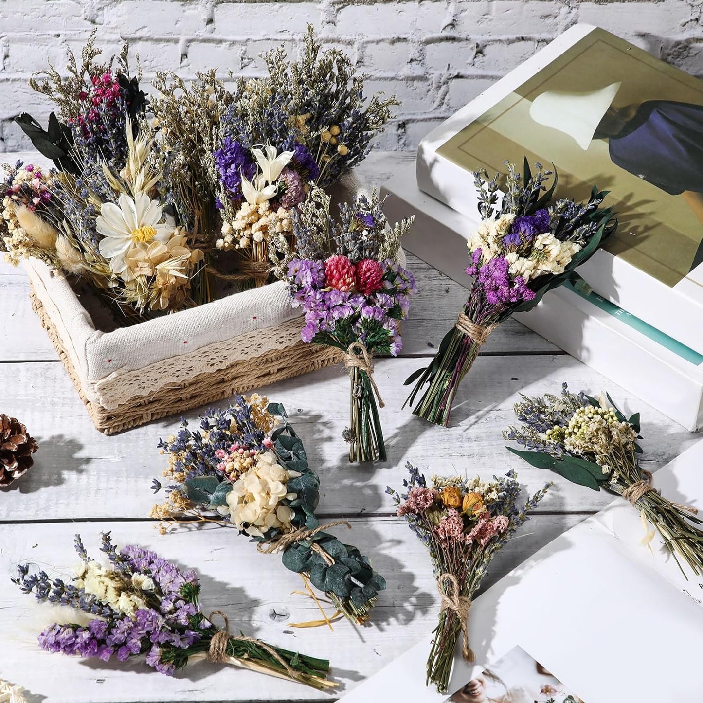 Layhit 12 Pack Boho Dried Flower Bouquet Mini Wedding Handmade Dry Flowers Decor for Vase Crafts DIY Photo Boutonniere for Men Floral Plant for Bridesmaid Gift Birthday Decor