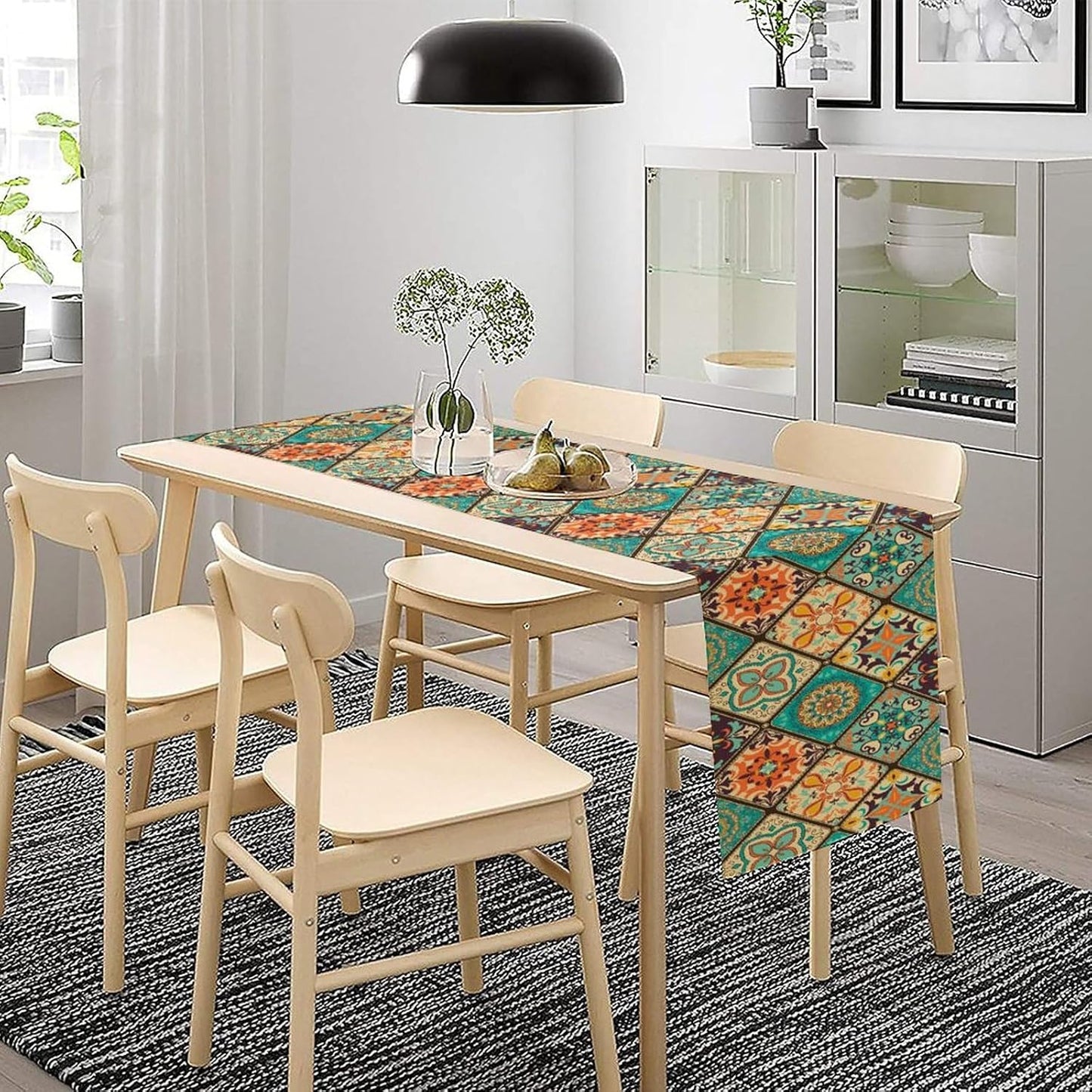 Boho Floral Table Runner,Vintage Bohemian Style Table Runner for Kitchen Dining Table Home Party Decoration 13x72 Inch