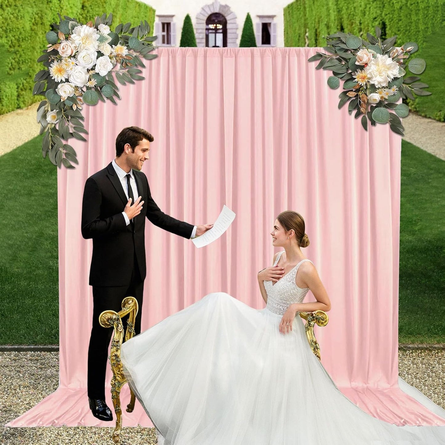 10ft x 10ft Ligt Pink Backdrop Curtains for Parties, Fabric Satin Background Curtain with Rod Pockets for Weddings, Birthday, Baby Shower, Photography, Graduation Party Backdrop Drapes, 2 Panels