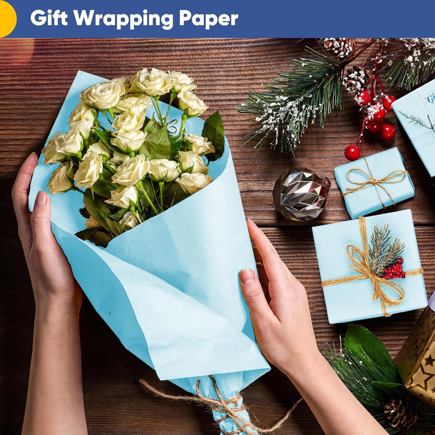 Vanhench 17.5"×963" (80 1/4FT) Blue Wrapping Paper, Sky Blue Kraft Paper Roll for Wedding/Fathers Day/Birthday/Baby Shower/Bouquet Flower Wrapping, Solid Color Blue Bulletin Board Paper