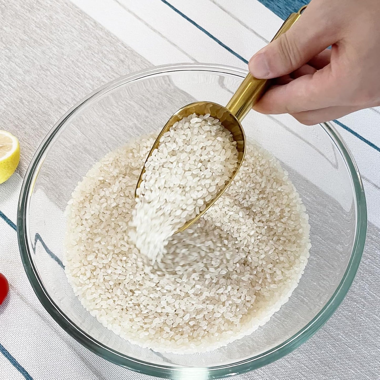 Metal Ice Scoop 3 Oz, Small Stainless Steel Ice scooper for Ice Maker Ice Bucket Kitchen Freezer Bar Party Wedding, Multipurpose for Coffee Bean,Flour Scoop,Dog Food Scoop (3 OZ-Gold)