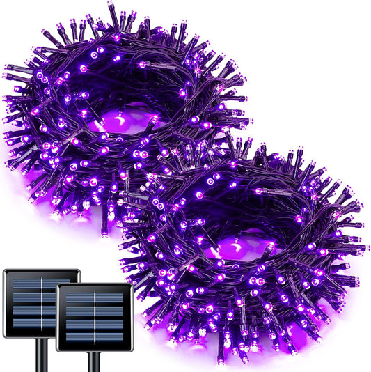 JMEXSUSS Purple Solar Lights Outdoor Waterproof, 2 Pack 100 LED Solar Halloween Lights, Purple Christmas Light for Halloween Decor Outside Tree Yard Garden