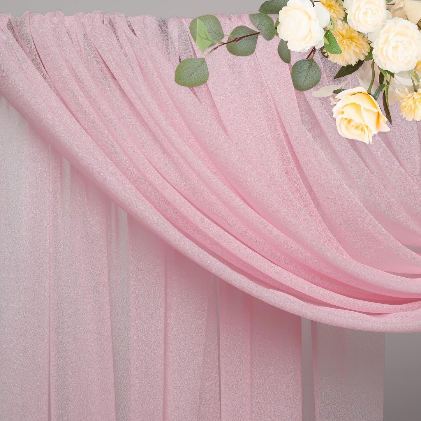 Wokceer Blush Pink Wedding Arch Draping Fabric Backdrop 3 Panels 28.7" X 20FT Sheer Drapes Fabric for Wedding Arbor Ceremony Party