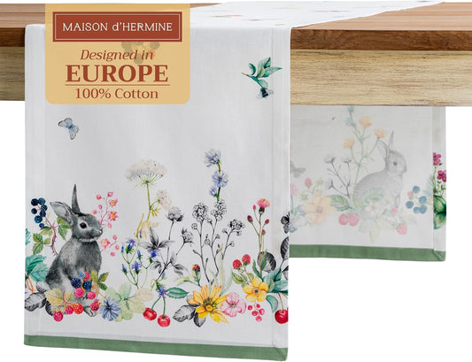 Maison d' Hermine Table Runner 100% Cotton Single Layer Table Runners 72 inches Long Decorative for Home Kitchen Dining Party Baby Shower Wedding Bridal Shower Spring Summer (Printemps, 14.50" x 72")