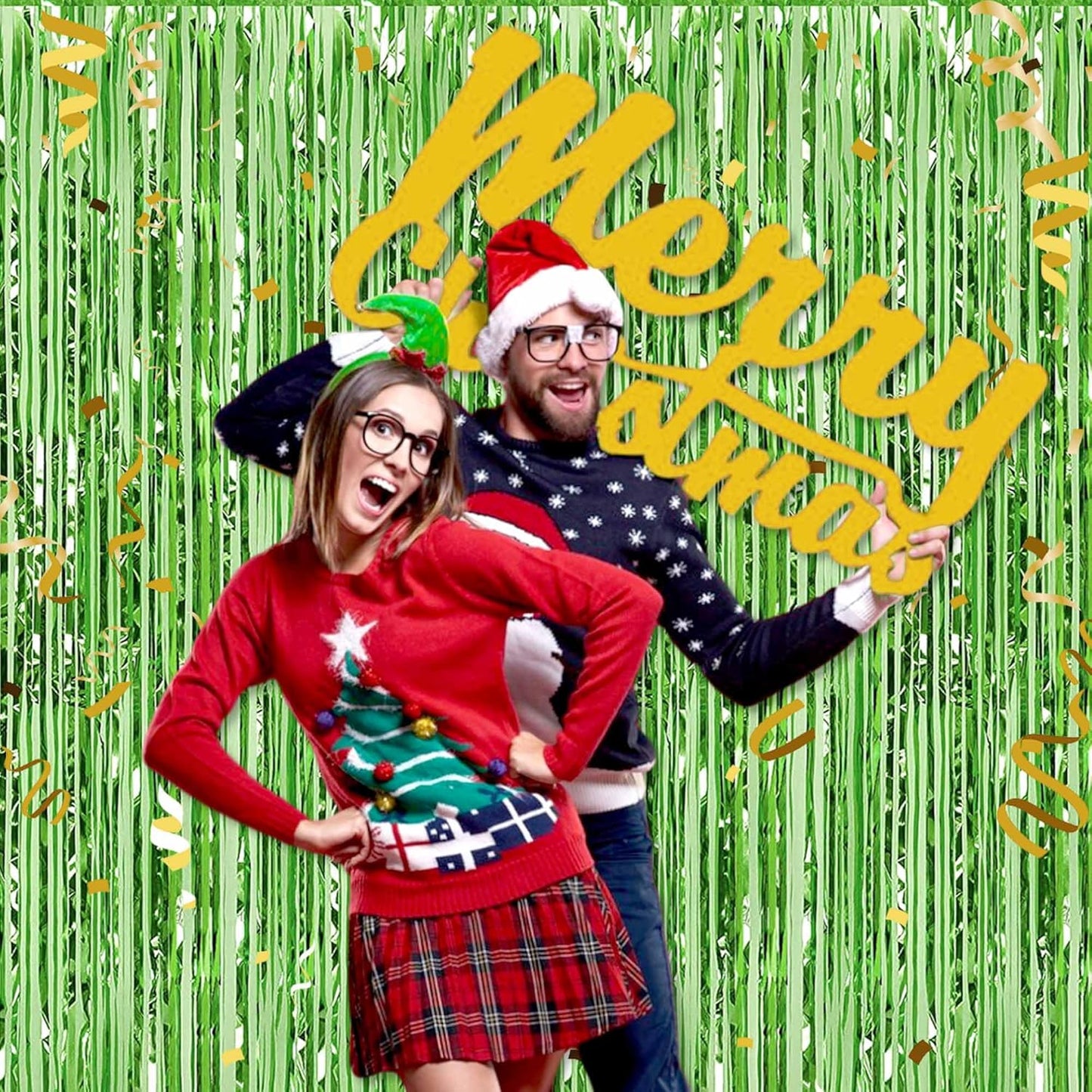 6 Pack Light Green Foil Fringe Curtains Backdrop, 3.28 x 8.2 Ft Metallic Streamers Tinsel Curtains Background for Photo Booth, Birthday, Weddings, Carnivals, Graduation, Themed Party Decorations