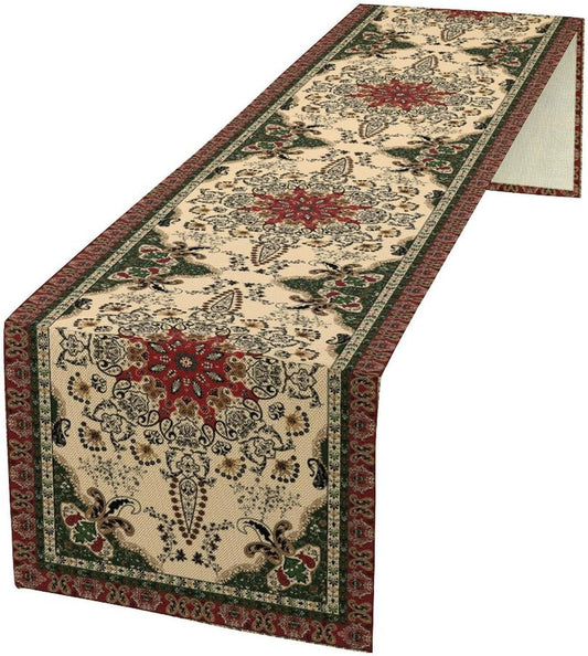 Vintage Paisley Bohemian Table Runner Beige Red Rustic Farmhouse Home Kitchen Table Dining Coffee Room Garden Party Wedding Decor 13x36in