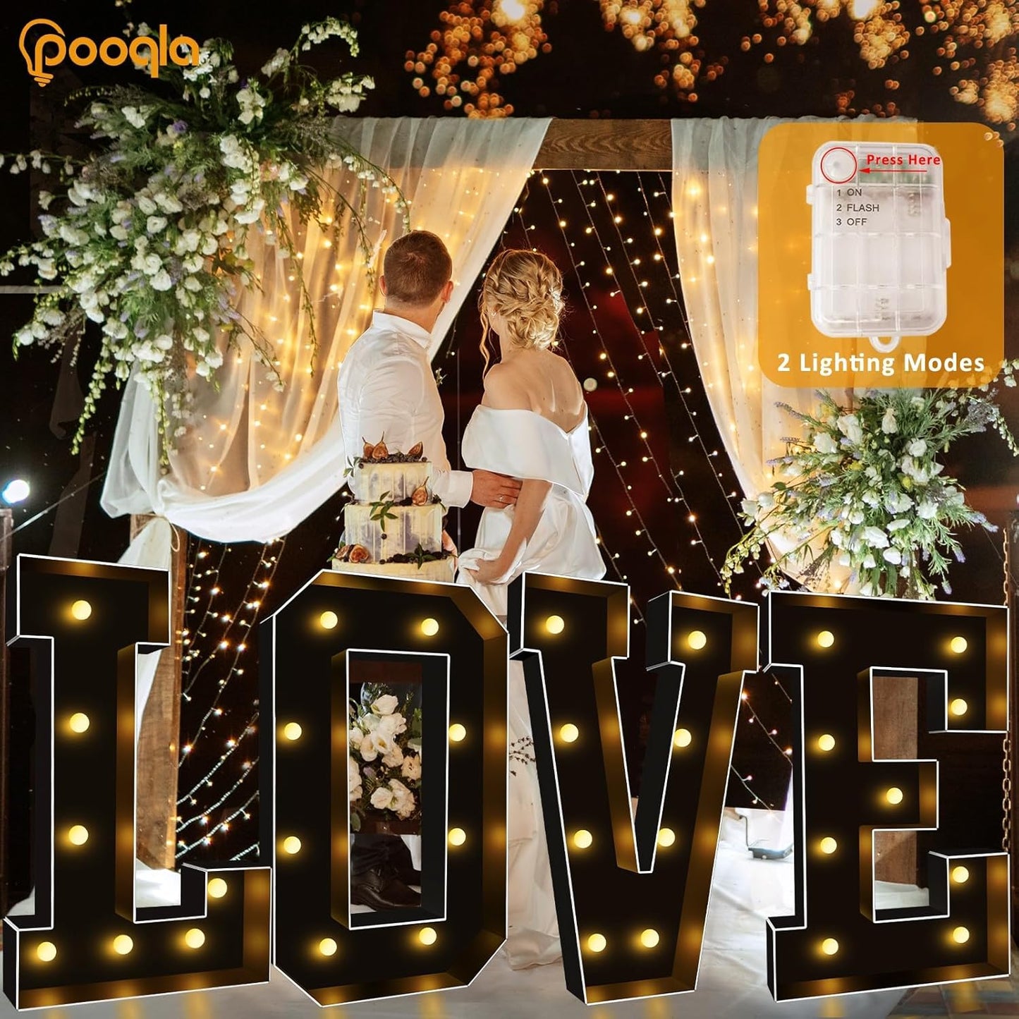 Pooqla 3 FT Marquee Light Up Letters, Black Marquee Letter Lights 3 Feet Tall, Giant LED Sign Big Mosaic Letters for Balloons Birthday Party Anniversary Wedding Decorations, Warm White Y