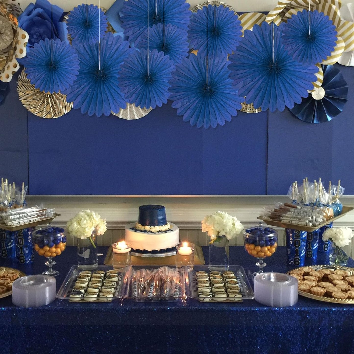 20 Pcs Navy Blue Hanging Paper Fan, Hanging Honeycomb Round Paper Fans for Weddings, Birthdays, Easter, Baby Showers, Classroom, Events Ceiling Party Supplies Decorations