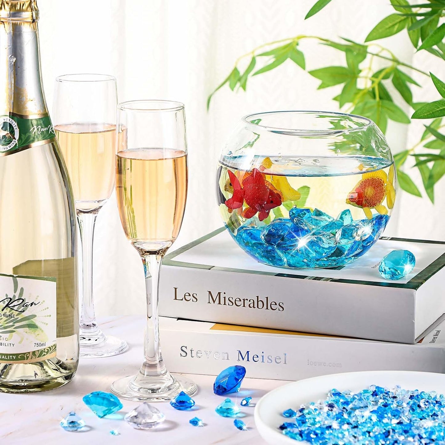 Hicarer 800 Pieces Diamond Decorations Acrylic Diamond Table Scatter Crystals for Table for Vase Fillers Party Decorations(20, 12, 10, 6, 3mm,Gradient Blue)