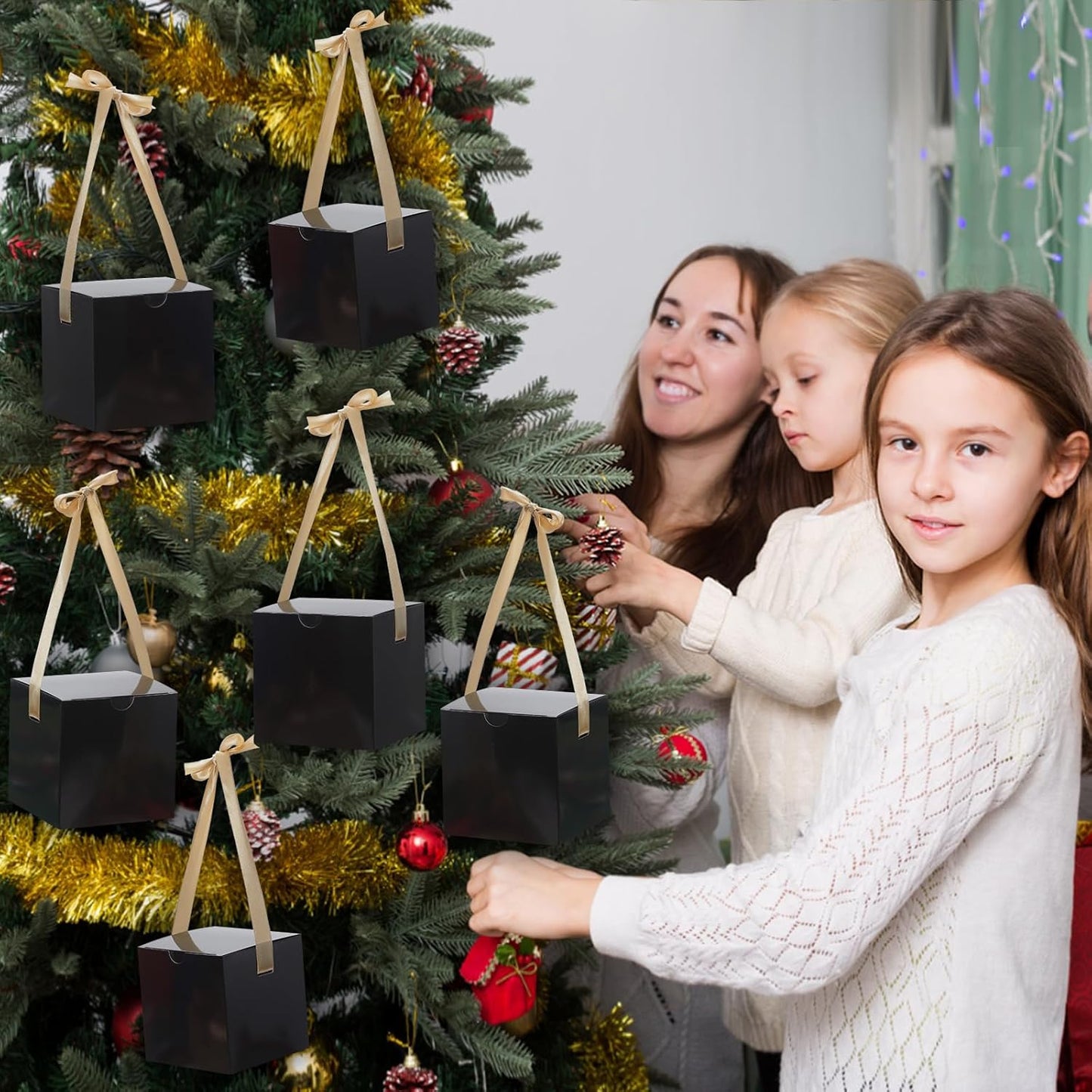 DOYIDE Small Gift Boxes, 20 Pack 5x5x5 Inch Black Elegant Paper Boxes with Ribbons, Crafting, Christmas Gift Box Wedding Party Favor, Cupcake, Candy, Bridesmaids Proposal Box