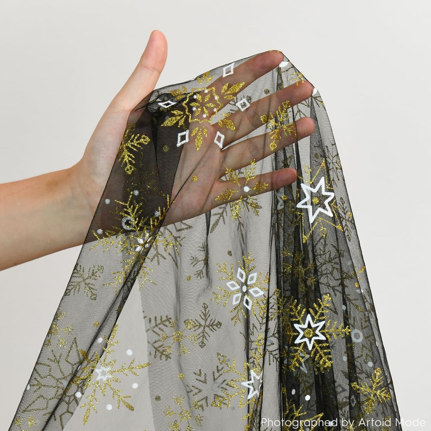 Artoid Mode Black Gold Snowflakes Christmas Gauze Table Runner 120 Inch 10FT, Winter Seasonal Sheer Dining Holiday Wedding Table Decor for Home Party