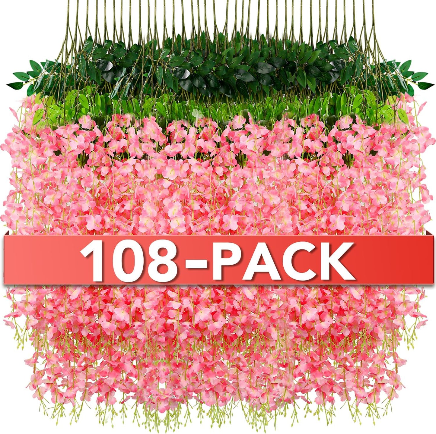 Wisteria Hanging Flowers,Fake Hanging Flowers,Wisteria artificiales Garland for Home Wedding Arch Floral Party Garden Ceremony Outdoor Decor,3.6 feet Long(108,Pink)