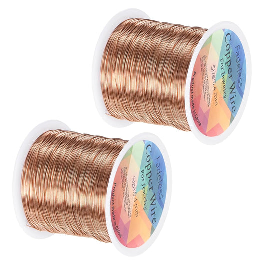 2-Rolls 0.4mm Jewelry Wire, 26 Gauge 328FT Craft Wire Copper Beading Wire for Jewelry Making/Planting/Weaving/DIY Crafting, Soft Metal Wires [100M, Copper Tone]