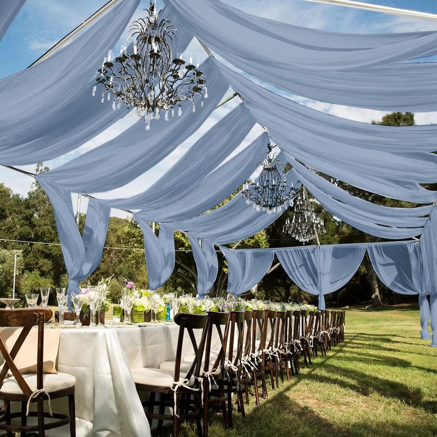 fani 6 Panels Dusty Blue Wedding Ceiling Drapes 5ftx30ft Ceiling Drapes Chiffon Fabric Arch Draping Sheer Curtains Soft Drapery Draping Wedding Ceiling Decorations for Party Ceremony Stage Swag