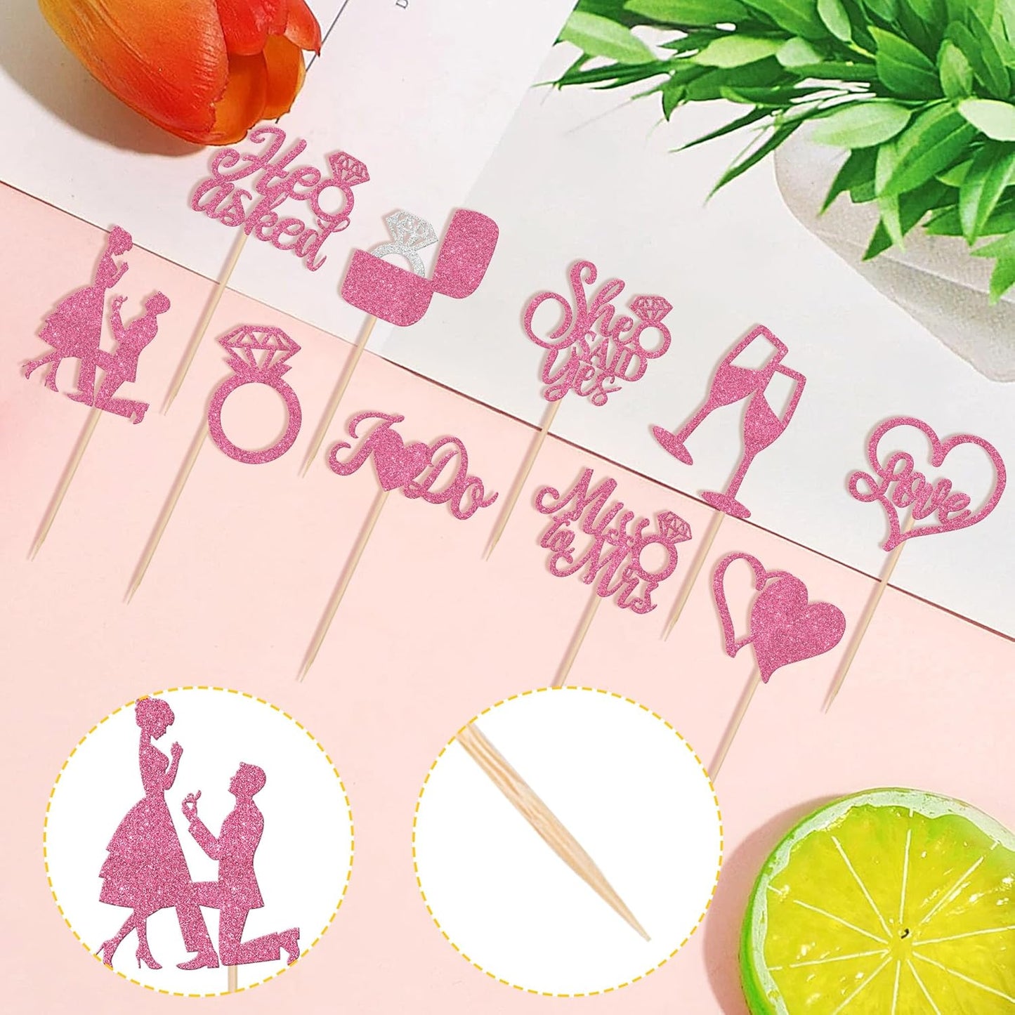 30 PCS He Asked She Said Yes Cupcake Toppers Glitter Engagement Cupcake Toppers Miss to Mrs I Do Love Heart Ring Miss to Mrs Cupcake Picks for Wedding Engagement Party Cake Decorations Supplies Pink