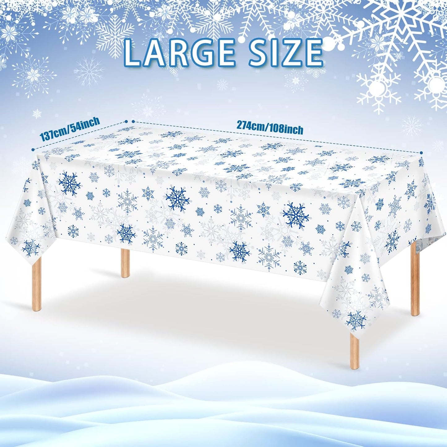 8 Pieces Snowflake Christmas Party Tablecloth Decorations,Plastic White Snowflake White Blue Xmas Backdrop Sign Table Cover Banner for Winter Christmas Holiday Party Supplies,54x108 inch（White/Blue）