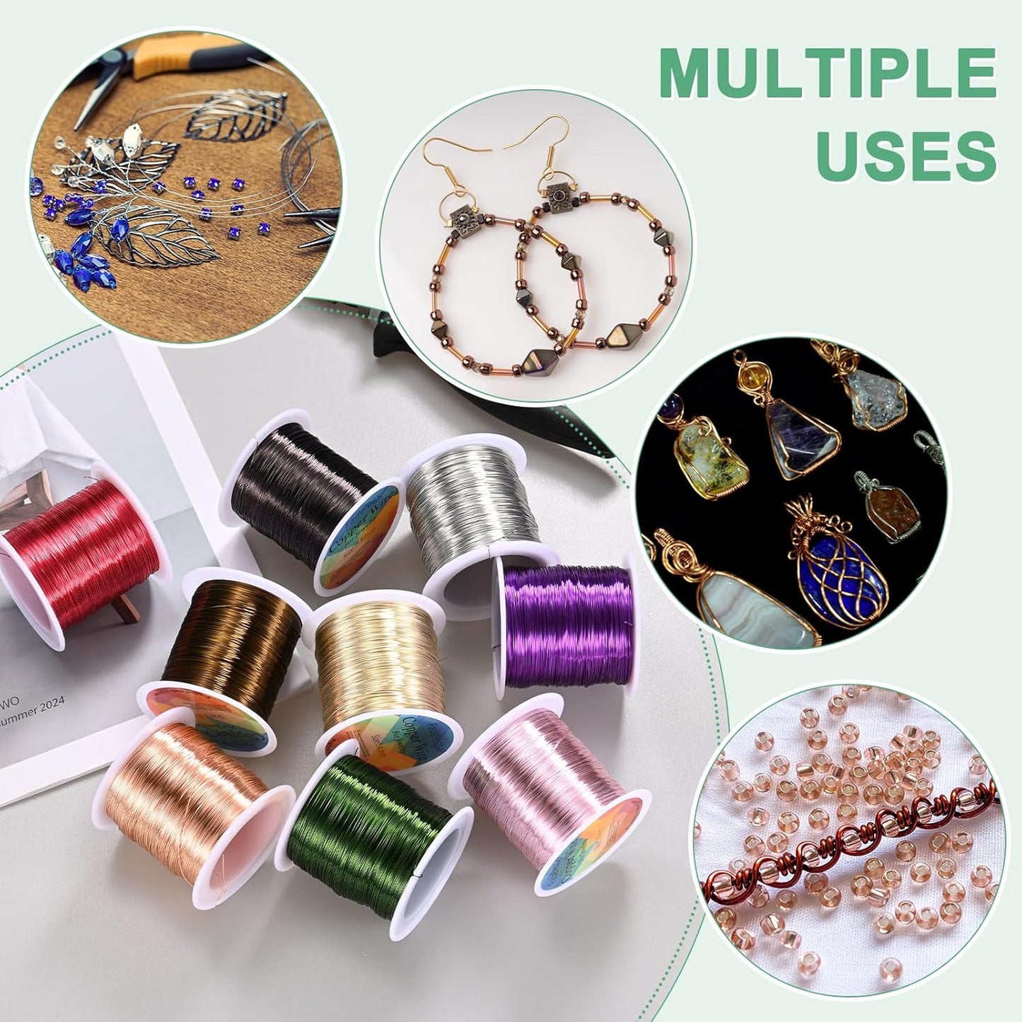 2-Rolls 0.2mm Jewelry Wire, 32 Gauge 328FT Craft Wire Copper Beading Wire for Jewelry Making/Planting/Weaving/DIY Crafting, Soft Metal Wires [100M, Champagne Gold]