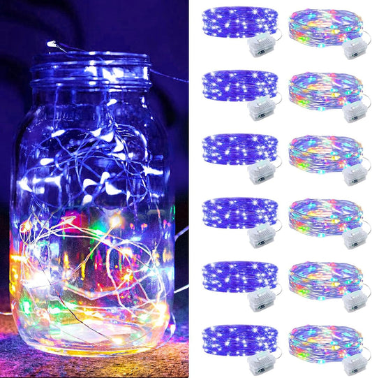 ZGWJ 12 Pack Fairy Lights Battery Operated, 7ft 20 Mini LED Fairy String Lights Silver Wire 3 Modes for DIY, Parties, Wedding, Bedroom, Halloween Christmas Decoration Colorful and Blue