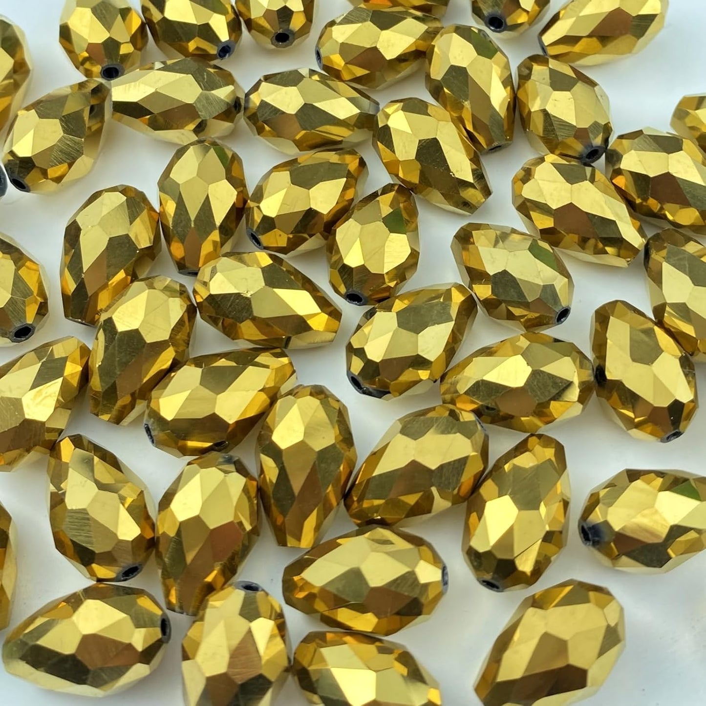 100pcs 8x12mm Teardrop Crystal Glass Beads Vertical Hole Faceted Glass Teardrop Spacer Beads for Bracelets Necklace Earring DIY Jewelry Making Craft(Gold)