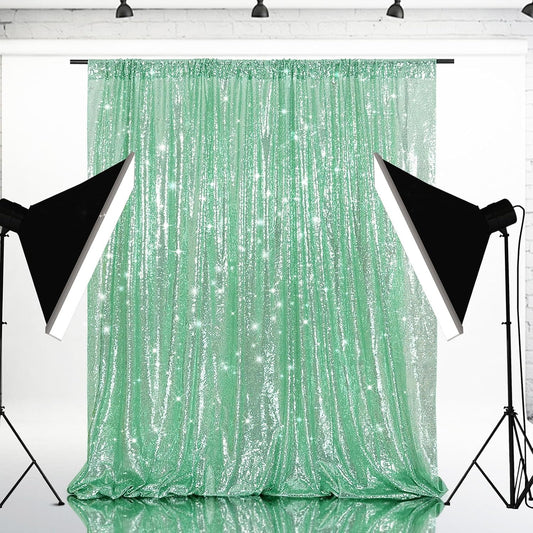 Eternal Beauty Mint Greem Sequin Backdrop, 7x7 Ft Glitter Background Curtains for Shimmer Photography Party Wedding Birthday Back Drop Decor