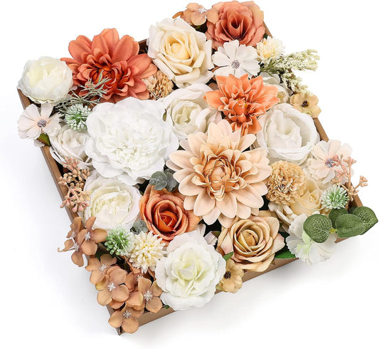 Serra Flora Artificial Flowers Combo Dahlia 34pcs Silk Mix Fake Flowers Roses for DIY Wedding Bouquets Combo Centerpieces Arrangements Party Bridal Baby Shower Home Decorations(White Pink)