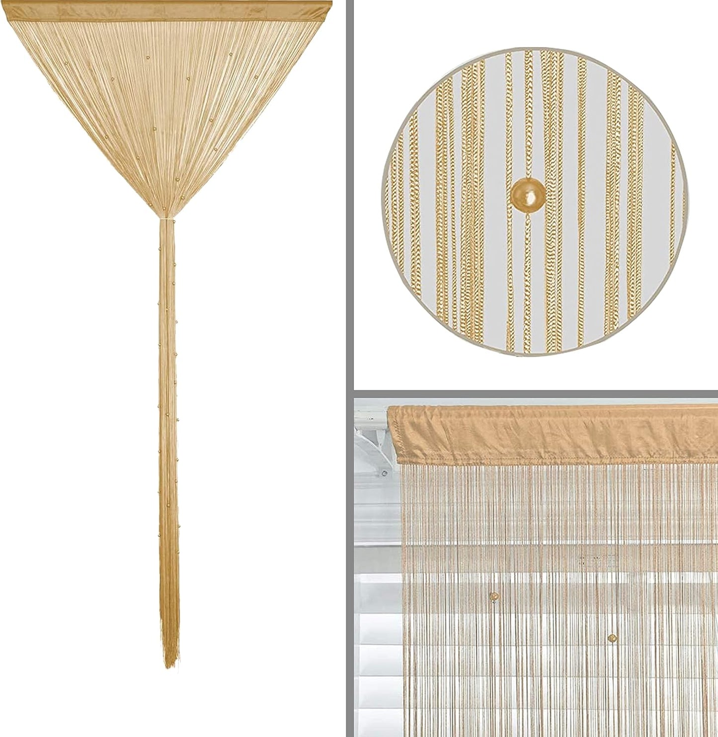 Beaded Curtain Beads Door String Curtains Ideal for Living Room Decor Wall Hanging Fringe Doorway Divider Bedroom Backdrop Hippie Window Closet Privacy Rod Pocket Dense (100x200cm,Beige)