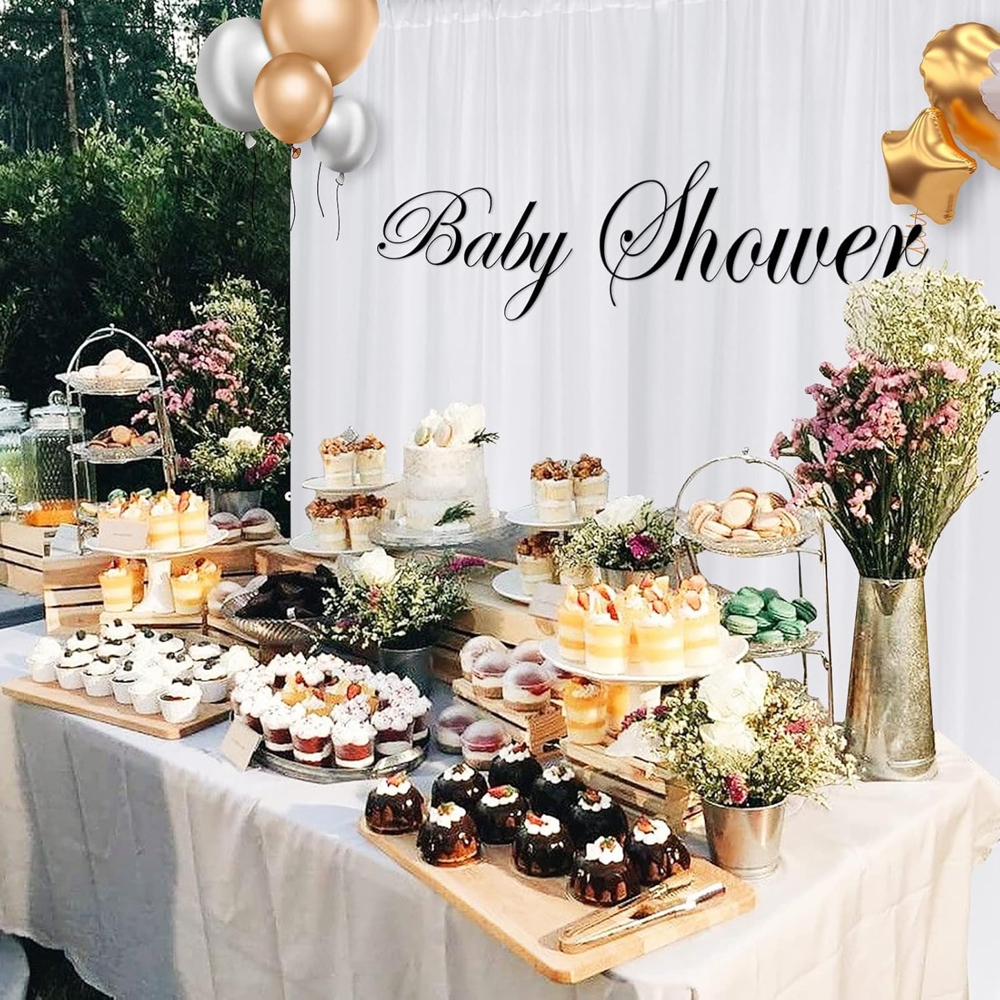 MYSKY HOME White Backdrop Curtain for Wedding Decor Holiday Party 6 Panels- White Wedding Backdrop Polyester Photography Backdrop Drapes Baby Shower Birthday Privacy Curtains Home Decor, 5ft x 10ft