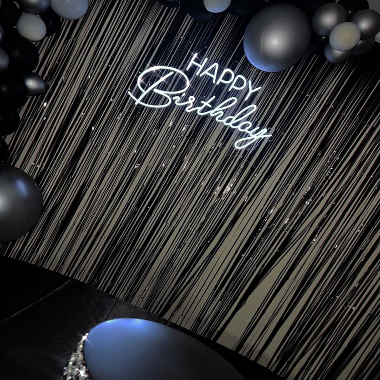 CANREVEL 2 Pack 3.3x8.2 Feet Black Foil Fringe Backdrop Curtains, Tinsel Streamers Birthday Party Decorations, Fringe Backdrop for Graduation, Halloween, Happy New Year, Disco Party