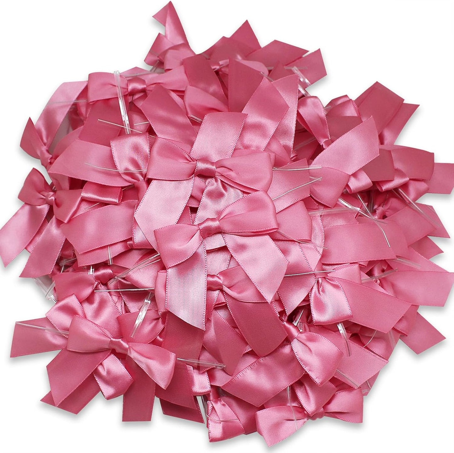 114 Pack Twist Tie Bows for Treat Bags 3" Hot Pink Satin Ribbon Bows for Package Craft, Gift Wrapping Decoration, Candy Bags, Bakery Bags, Wedding, Baptism, Tableware Decor Party Decoration