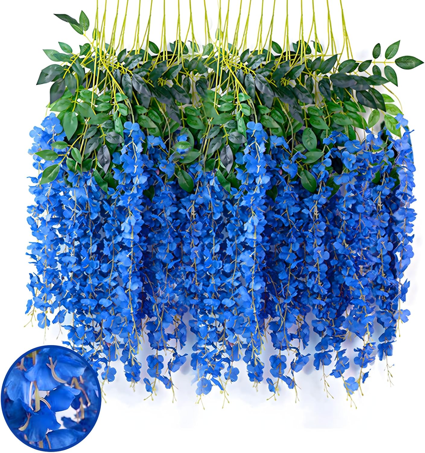24 Pack Royal Blue Wisteria Hanging Flowers Garland, 3.77 Feet Artificial Flower Vines, Fake Wisteria, Artificial Vines Hanging Garland for Backdrop Outdoor Yard Garden Decor