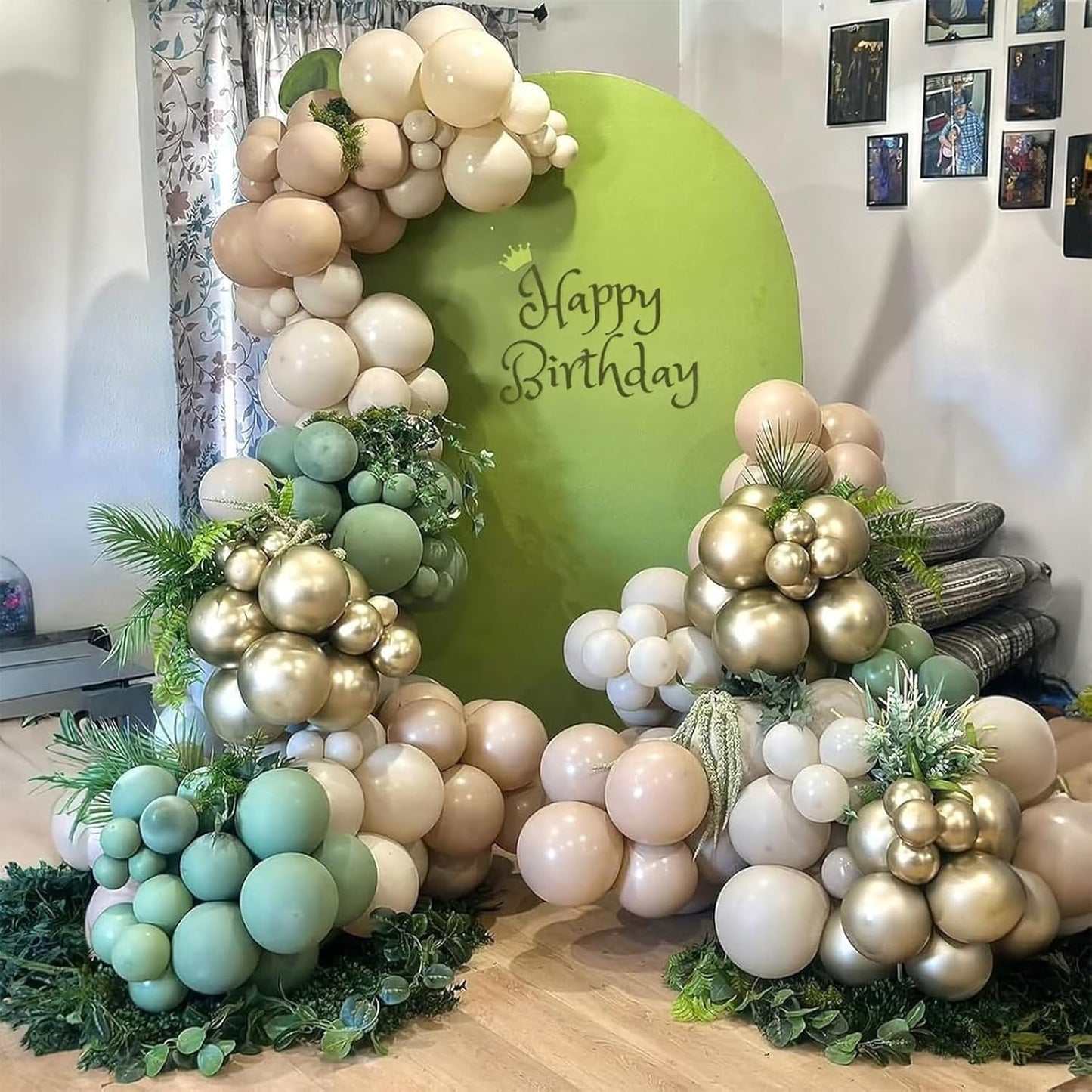 Sage Green Gold Balloons, 60 Pcs 12 Inch Olive Green White Balloons with Metallic Gold Confetti Balloon for Birthday Wedding Baby Shower Bridal Shower Engagement Anniversaries Party Decorations