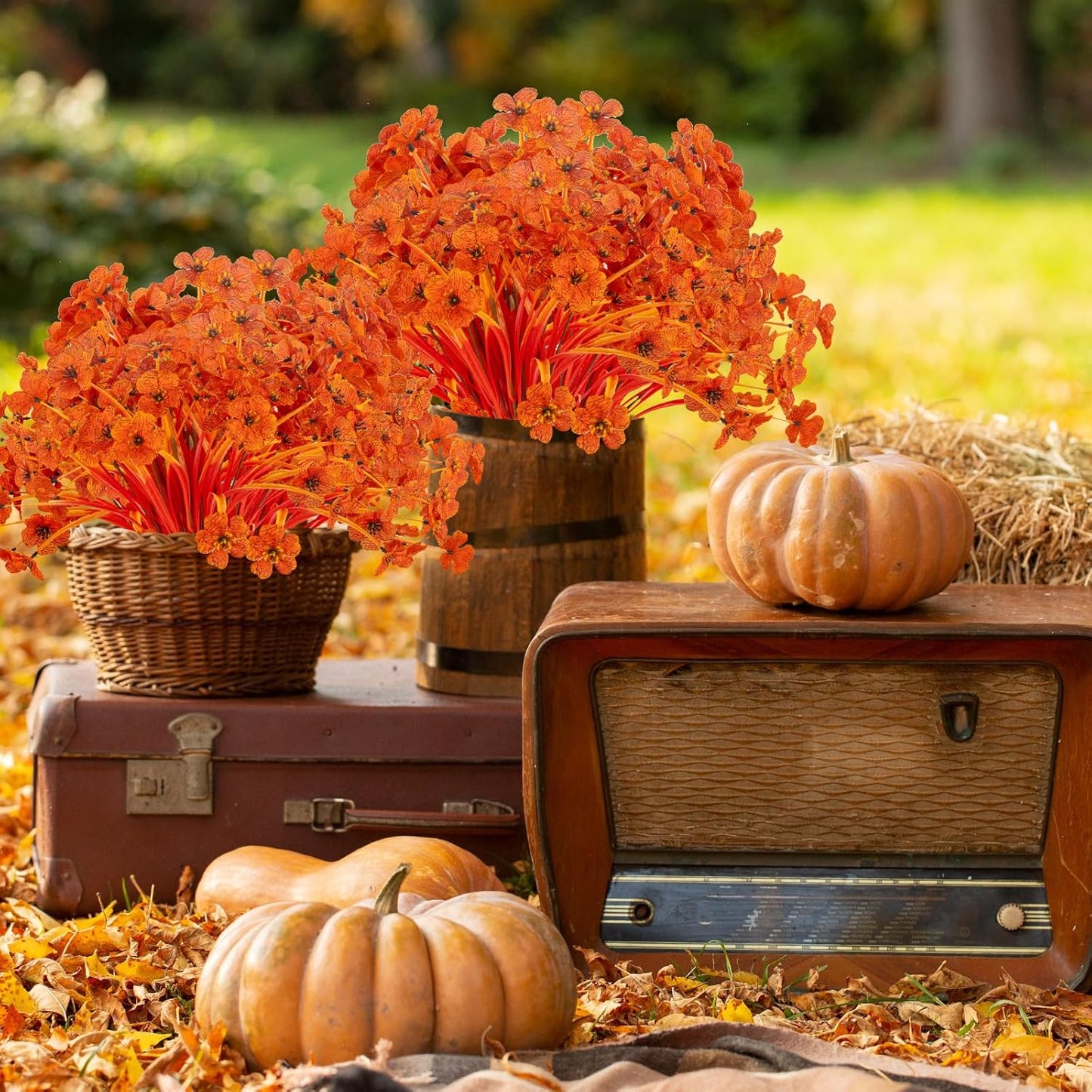 20 Bundles Artificial Fall Flowers No Fade Faux Autumn Plants Fake Flowers No Fade Faux Plastic Plants Thanksgiving Harvest Decoration (Fall Red)